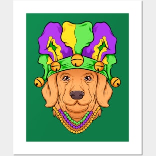 golden retriever mardi gras new orleans Posters and Art